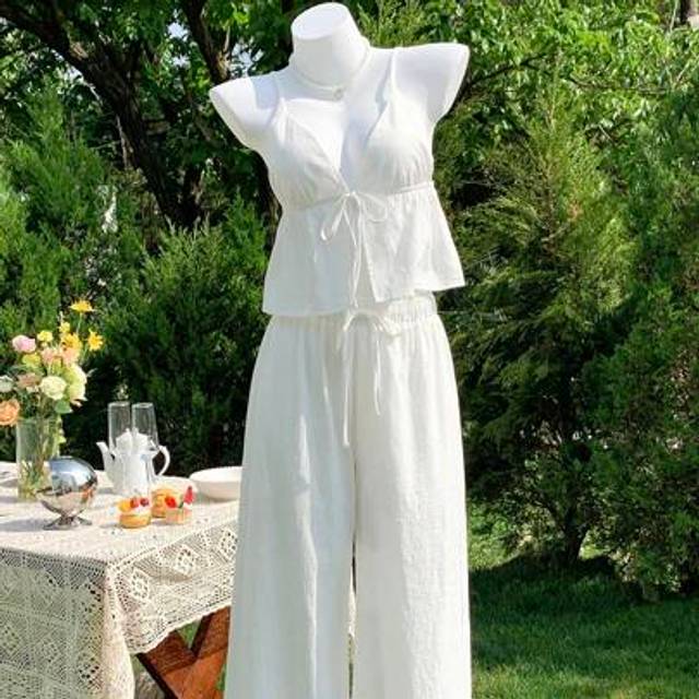 Comfortcana 2pcs Women Summer Linen Tank Top And Pants Set