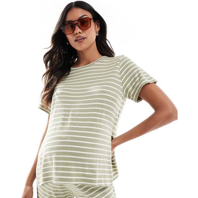 Mamalicous – Maternity – Grönrandig t-shirt, del av set-Grön/a