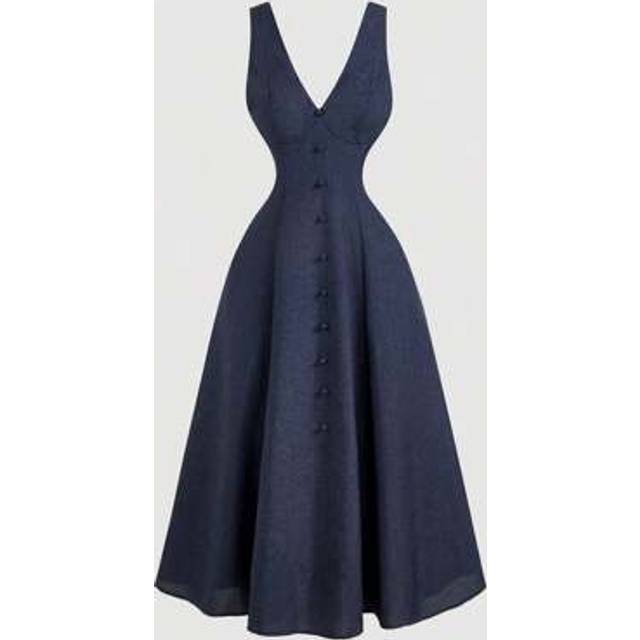 SHEIN Women&#39;s Navy Sleeveless Waist Cinched Midi Dress, Spring/Summer,Summer Dresses For Women Dresses For Wedding Event