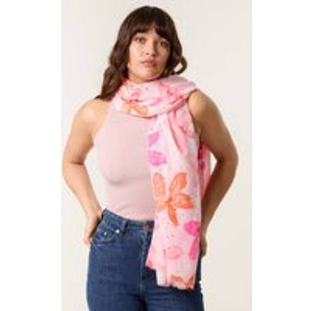 Sparkly Floral Print Scarf - ONE / PINK