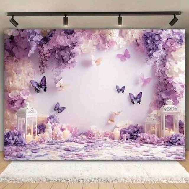 SHEIN A Polyester Butterfly Flower Background Cloth, Suitable For Weddings, Bridal Parties, Birthdays And Other Occasions - Multifunctional Photography Back