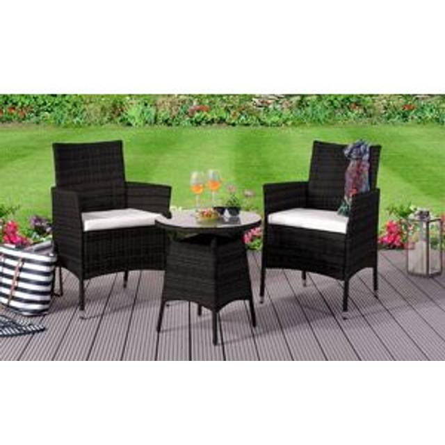 Rattan Garden Bistro Set With Round Table And 2 Chairs In Various Colours - Black - One Size