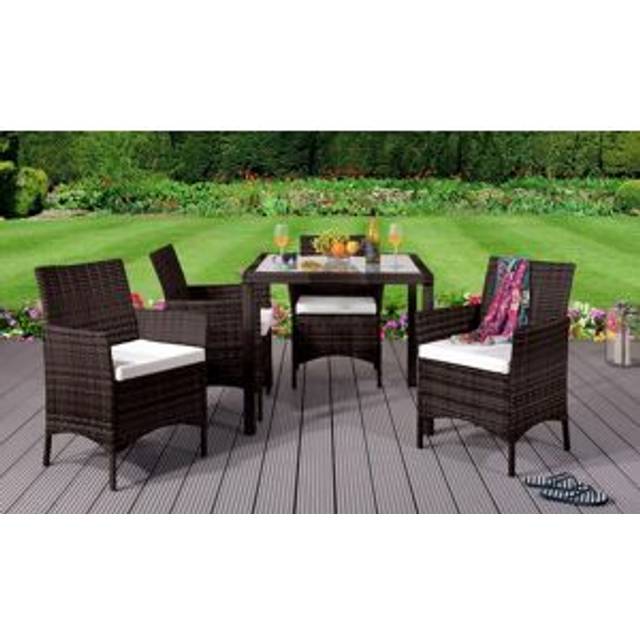 5 Piece Rattan Dining Set Garden Furniture - 4 Chairs & Square Table - Brown - One Size