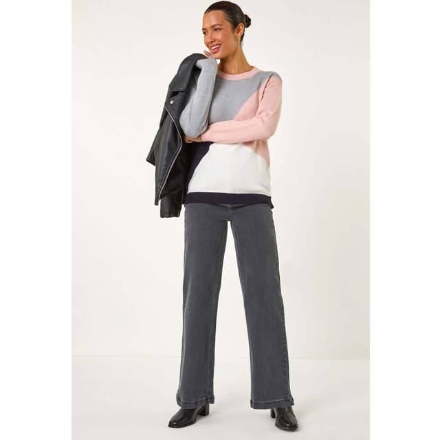 Colour Block Knitted Jumper - Pink - 14