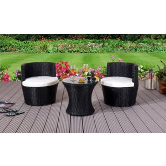 3 Piece Rattan Bistro Patio Garden Furniture Set - Table And 2 Chairs - Black - One Size