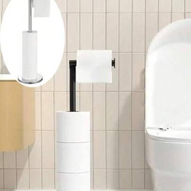 SHEIN 1pc Black Stainless Steel Foldable Standing Bathroom Tissue Paper Holder Bathroom Decor Summer