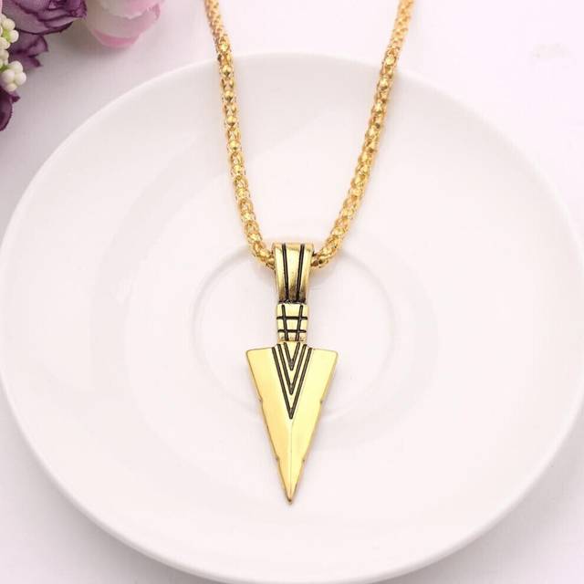 (gold) Men's Design Matte Black Long Necklace With Arrow Pendant Jewelry Chain Hip Hop Punk Rock Christmas Halloween Gift - Gold