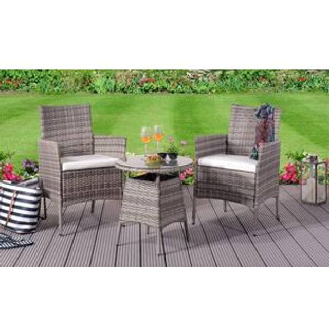 Rattan Garden Bistro Set With Round Table And 2 Chairs In Various Colours - Grey - One Size