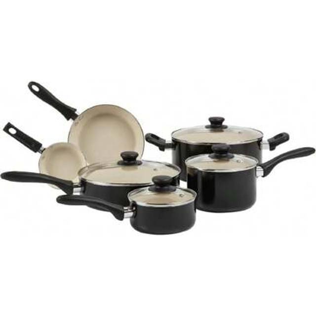 (11-Piece, Black/Cream) Ceramic Non-Stick Pots and Pans, 11-Piece Cookware Set, PFOA- and PTFE-Free
