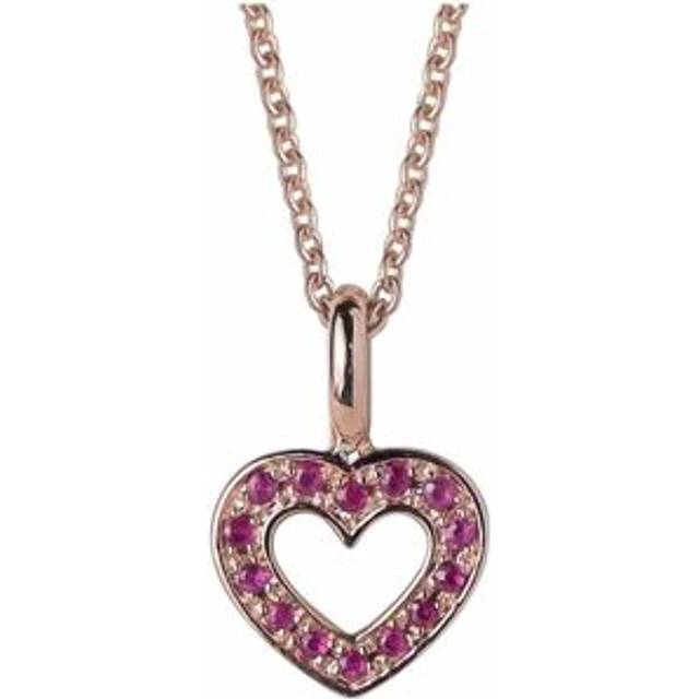 Rose Gold Plated Sterling Silver Ruby Heart Pendant - Red - 18 inches