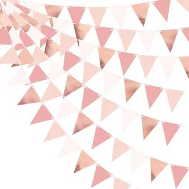 SHEIN 3m/9.84ft Rose Gold Party Decorations Dusty Blush Pink Pennant Banner Paper Triangle Flag Bunting Garland Streamers For Wedding Birthday Anniversary B
