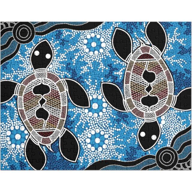 (Authentic Aboriginal Art - Sea Turtles=409) Jigsaw Puzzle Wooden 300-Piece for Adults Kids Seniors- Home Decor Family Activity Game Wall Art 38x26cm