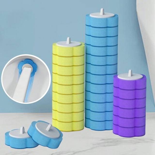 SHEIN Disposable Toilet Cleaning Brush Replacement Heads, Yellow, Purple, Blue, For Bathroom Cleaning, Disposable Toilet Cleaning System, Disinfection Refil