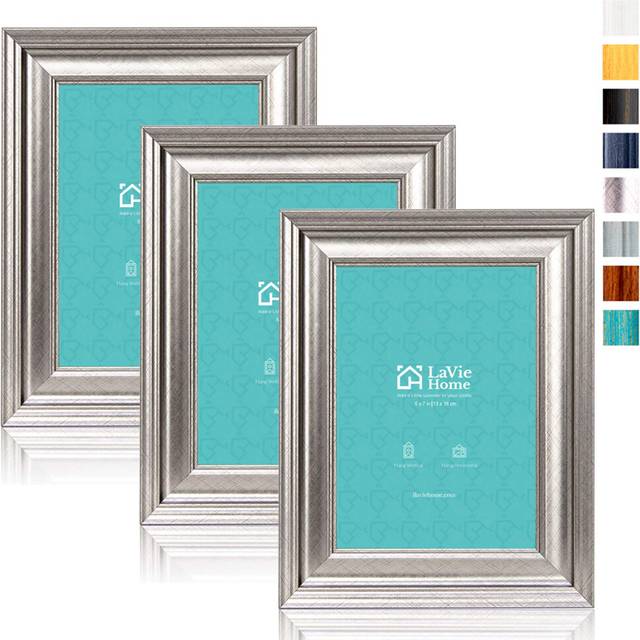 LaVie Home 5x7 Picture Frames 3 Pack  Silver Photo Frame Set with High Definition Glass for Wall Mount & Table Top Display
