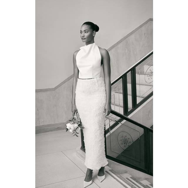 Premium White Tulle Floral Ruffle Detail Maxi Skirt, White - 14