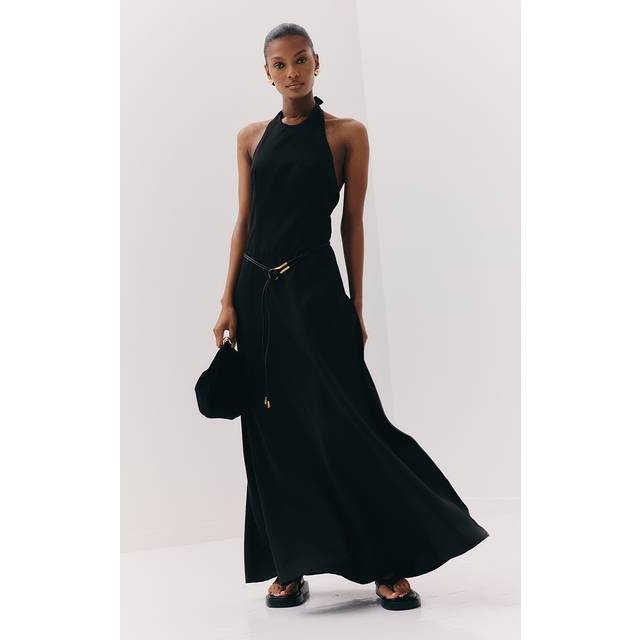 Black Tailored Halterneck Maxi Dress, Black - 10