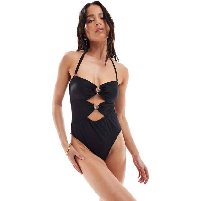 New Look Women's Black Cutout Swirl Applique Swimsuit - UK 6