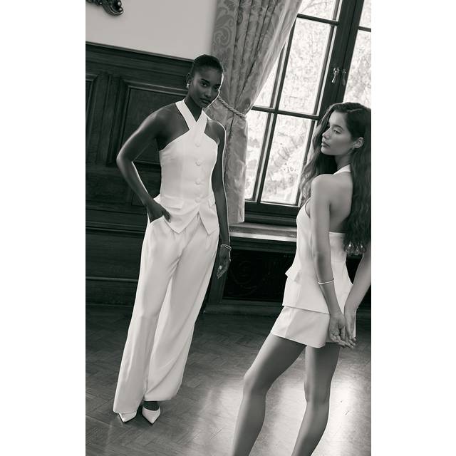 Premium White Tailored Pleated Lined Wide Leg Trousers, White - 4