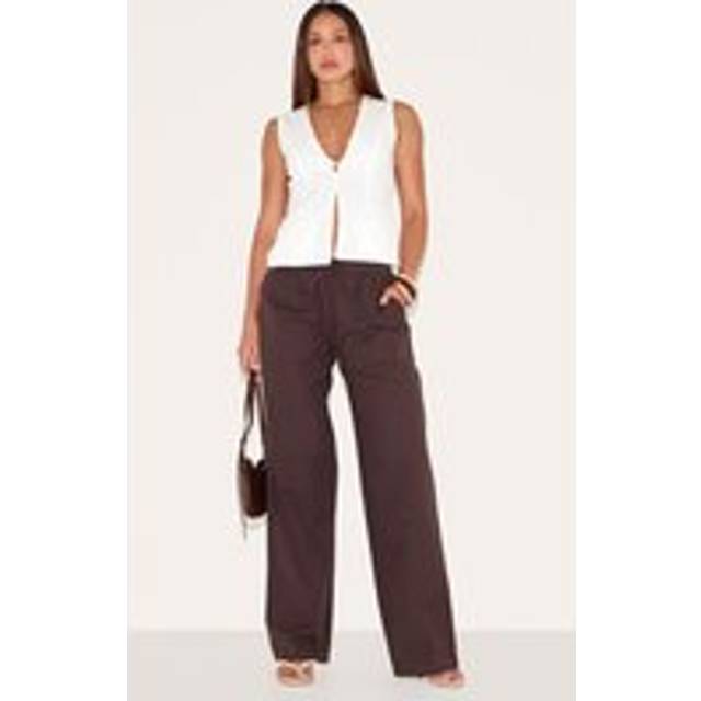 Tall Chocolate Linen Drawstring Waist Trousers, Chocolate - 10