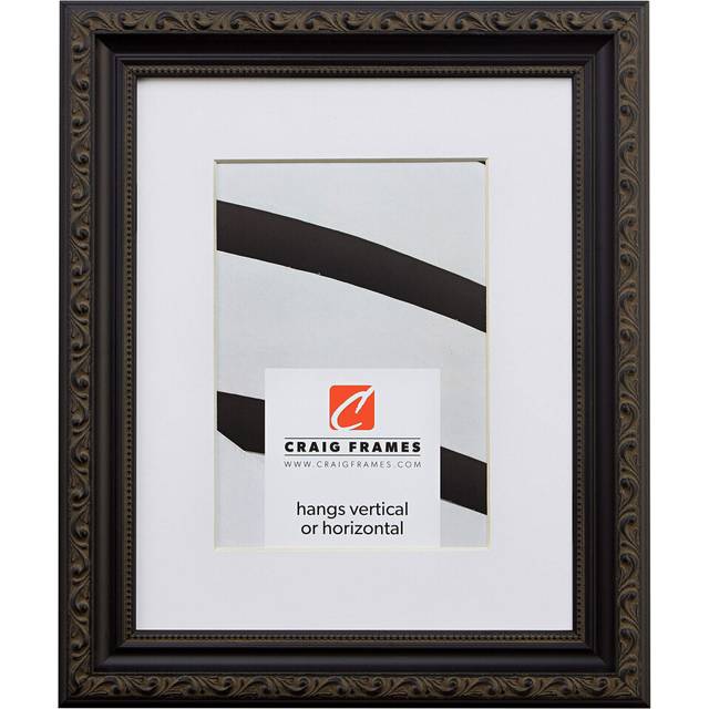 Craig Frames Ancien Ornate  12 x 12 Inch Antique Black Picture Frame Matted to Display a 9 x 9 Inch Photo