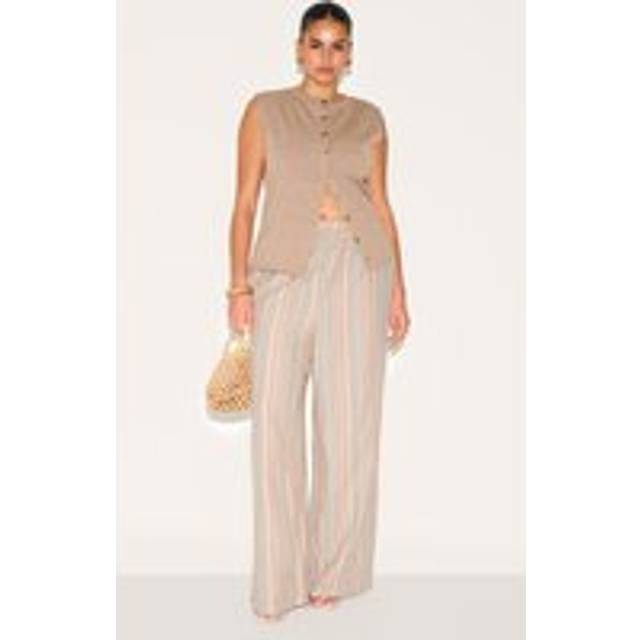 Plus Multi Stripe Linen Look Drawstring Trousers, Multi - 24