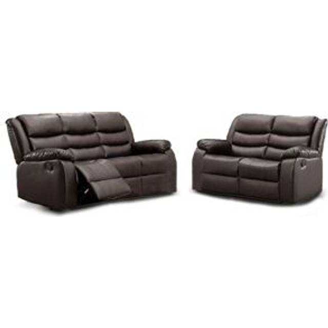 Venice 3 + 2 Brown Leather Manual Reclining Sofa Suite - One Size
