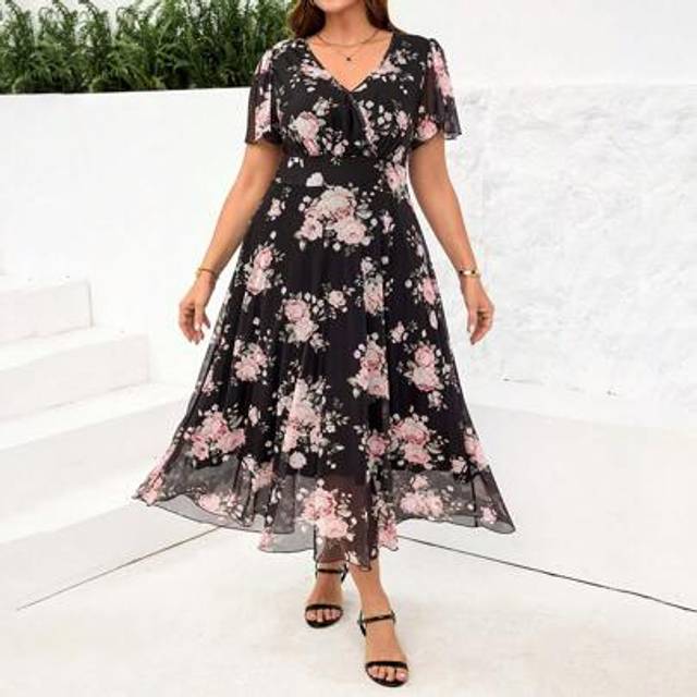 SHEIN Plus Size Elegant Floral Print Summer Dress