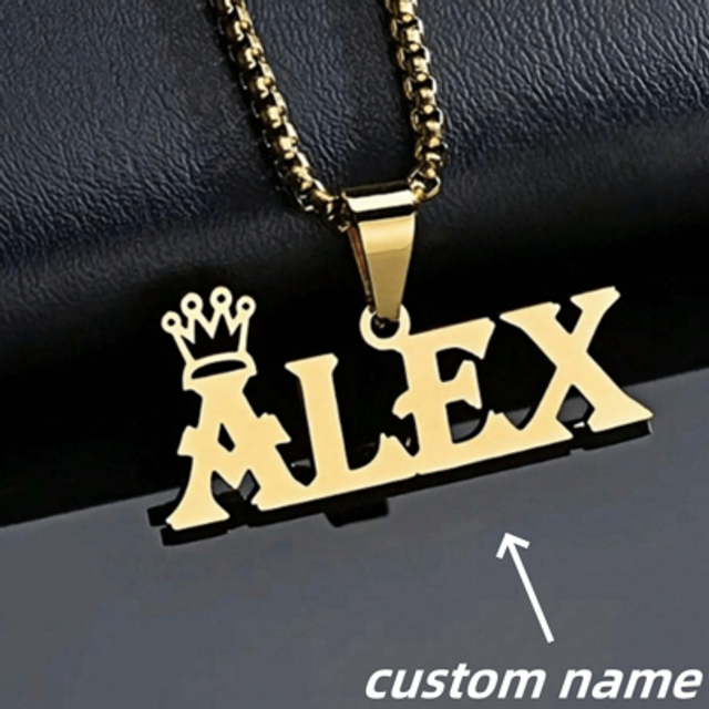 SHEIN 1pc Silver Gold Rose Gold Custom Personalized Stainless Steel Necklace, Custom Crown And Name Pendant Necklace, Letter Label Pendant Necklace, Suitabl