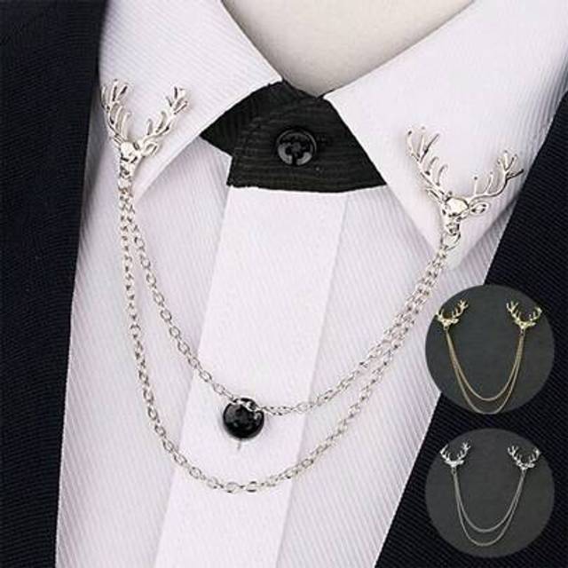 SHEIN 1pc Alloy Gold/Silver Tone Deer Head Collar Pin With Fringe Tassel For Men/Women&#39;s Dress Shirt,School