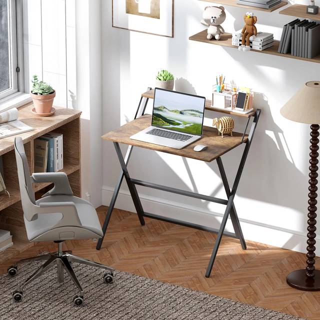 (Brown) HOMCOM 81.5 cm Folding Computer Desk for Small Spaces Bedroom