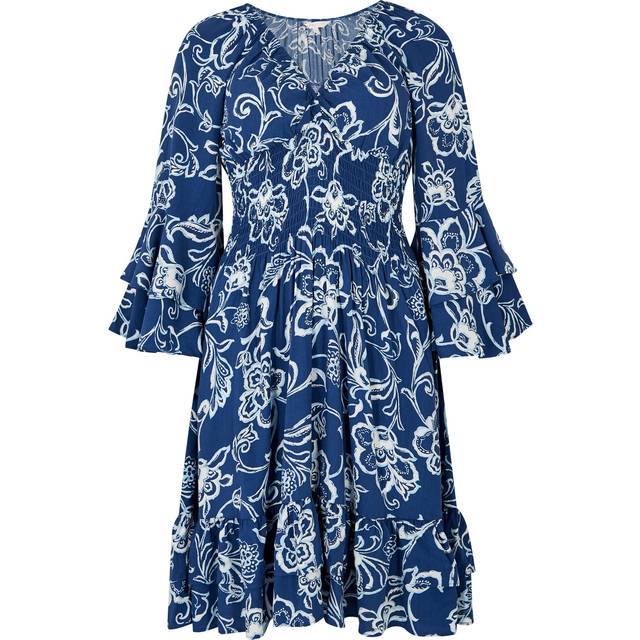 Apricot Women's Blue Floral Print Bell Sleeve Mini Dress New Look - UK 8
