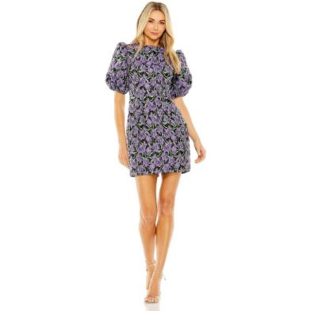 Mac Duggal Bubble Sleeve Brocade Mini Dress