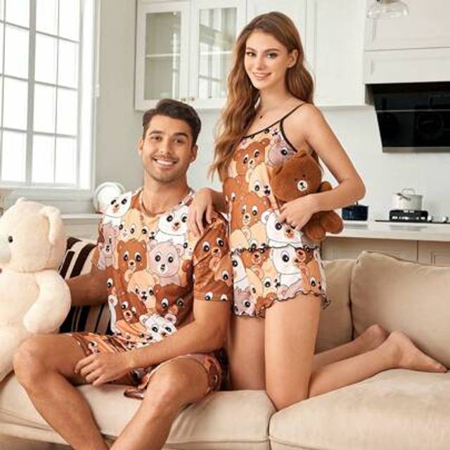 SHEIN Cute Panda Print Matching Pajama Set For Couples