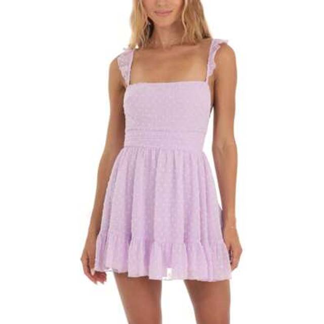 SHEIN Women Summer Casual Mini Dress Swiss Dot Fly Sleeve Tie Up Backless Beach Holiday Short Dresses