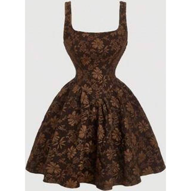 SHEIN Brown Vintage Palace Style Jacquard Women&#39;s Dress Summer Women Dresses Brides Maid Dresses Back To School Clothes Bridal Shower Dress