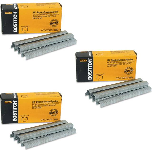 Bostitch B8 PowerCrown Premium Staples  0.25 Inch Leg  Full-Strip STCR21151/4  3 Count