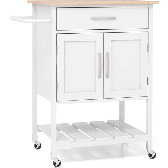 Rolling Kitchen Island Cart Mobile Serving Cart with Drawer-White