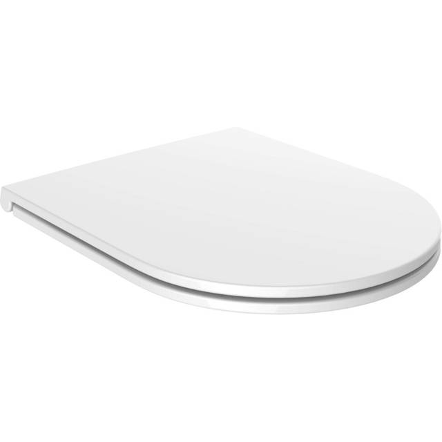 Euroshowers White Slimline Slim D Shape/Oval Shape ONE SEAT Soft Close Toilet Seat with Top Fix/Blind Hole Fittings and ONE Button Quick Release