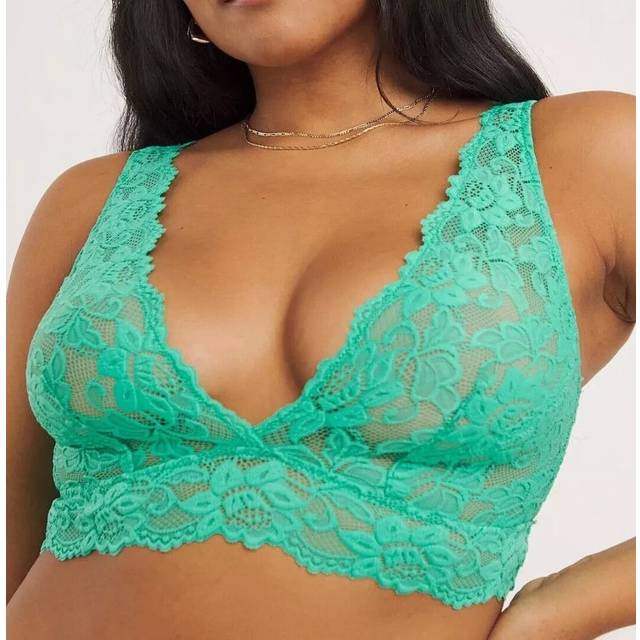 Figleaves plunge bralette bra sz l uk 16 - 18 soft cup unpadded deep band green