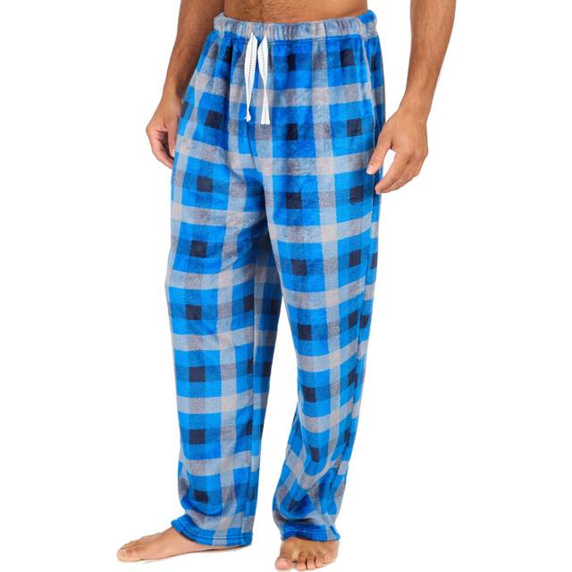 (Blue, Medium) Mens Plush Fleece Pyjama Bottoms Winter Pants Soft Pj'S Warm Lounge Pants Size S-Xxl