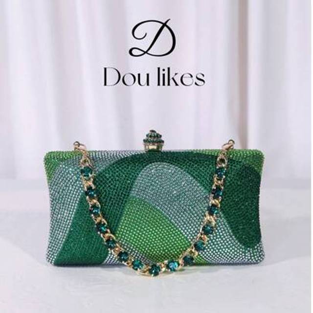 SHEIN Elegant Green Rhinestone Decor Mini Clutch Bag With Detachable Metal Chain Strap, Ideal Gift For Women, Suitable For Formal Events, Weddings, Parties,