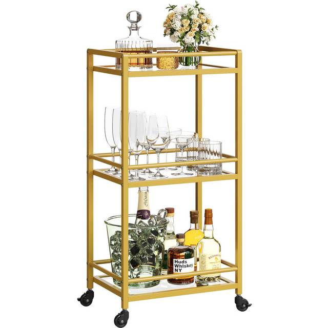 Lifewit Drink Trolley, Rolling Bar Cart with 3 Tier Glass Shelves, Serving Wine Trolley on Lockable Wheels, Alcohol Cocktail Beer Trolley for Kitchen