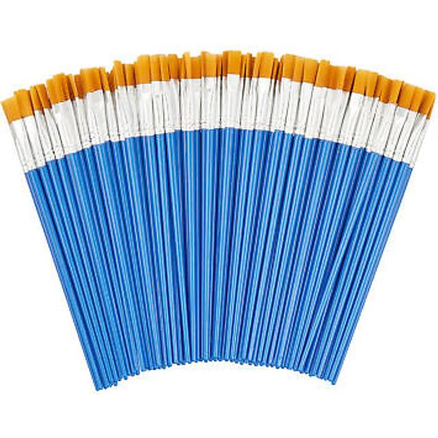 Relaxdays - Flat Bristle Brushes, 100-Piece Set, Acrylic, Oil & Watercolours, Hobby & School, Nylon, Painting, Blue/Silver