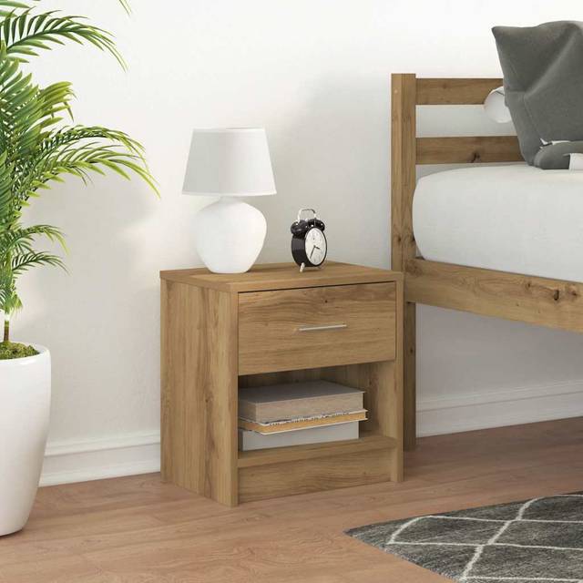 vidaXL Sängbord med låda artisan ek 39x28x41 cm