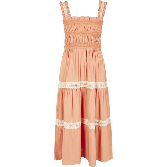Apricot Women's Coral Smocked Crochet Lace Trim Midi Dress New Look - UK 12
