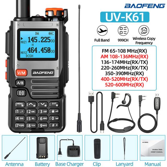 (As picture 1) UV-K61 Walkie Talkie Professional UHF VHF Wireless Copy Frequency Type-C Charger 999CH Full Band NOAA
