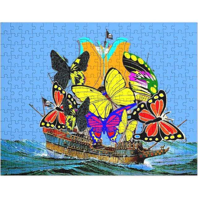 (BUTTERFLY Abstract Psychedelic Pirate Sailing Ship=8984) Jigsaw Puzzle Wooden 300-Piece for Adults Kids Seniors- Home Decor Family Activity Game Wall
