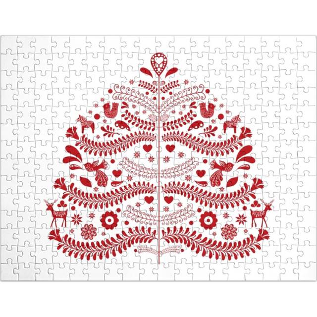 (Red Scandinavian Folk Art Style Christmas Tree Design=9561) Jigsaw Puzzle Wooden 300-Piece for Adults Kids Seniors- Home Decor Family Activity Game W