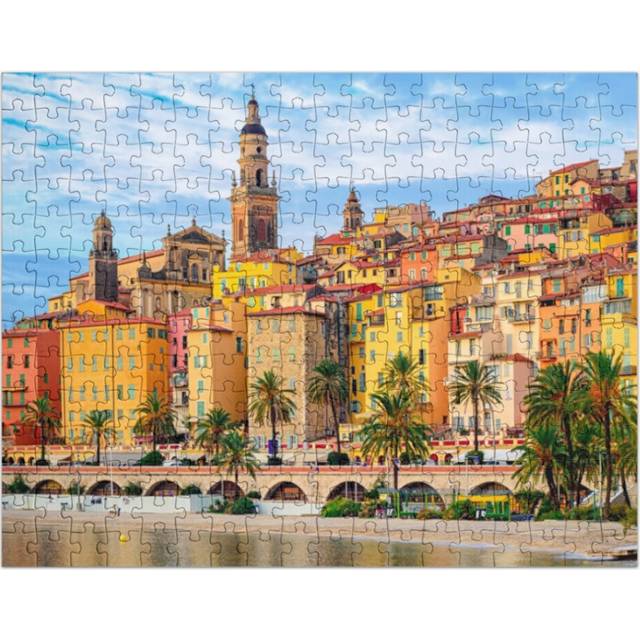 (Menton South of France, colorful landscape photography=8135) Jigsaw Puzzle Wooden 300-Piece for Adults Kids Seniors- Home Decor Family Activity Game