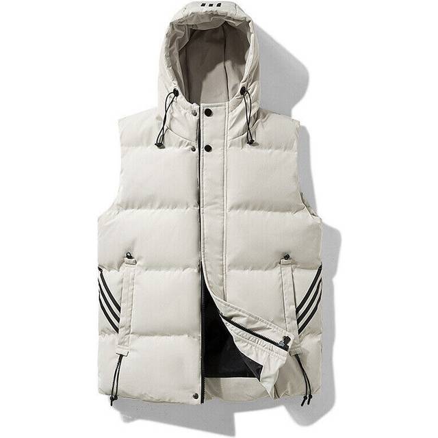 (Khaki, Tag 4XL=UK XL) Men Body Warm Gilet Hood Padded Sleeveless Jacket Contrast Waistcoat Hoodie Vest